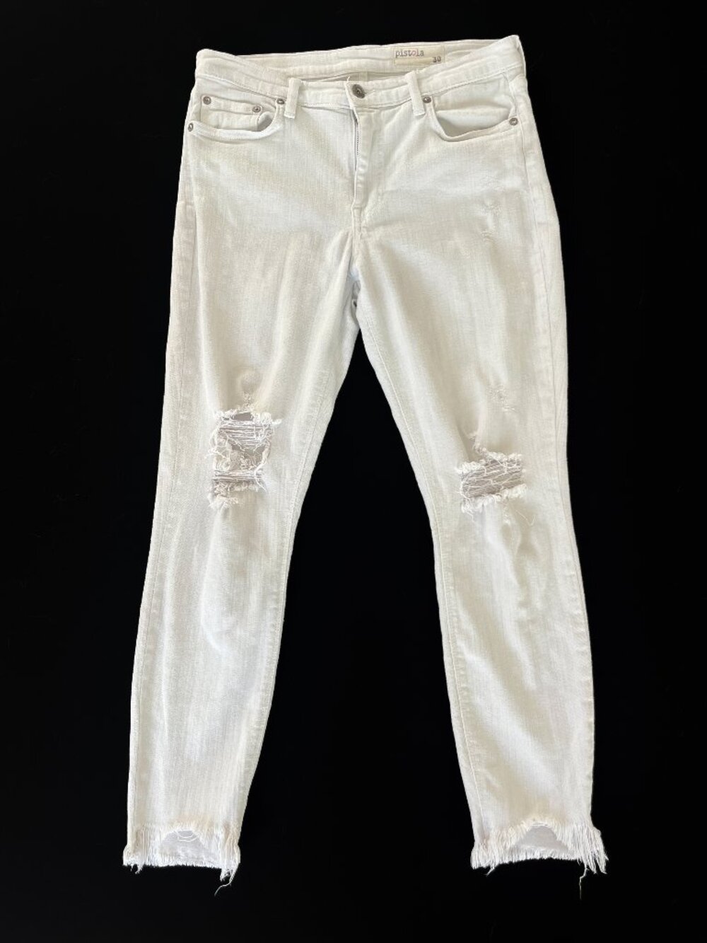 Pistola White High Rise Distressed Raw Hem Skinny Jeans 30
